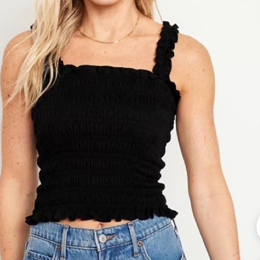 NWT Old Navy Crop Smock Square Neck Tank Top Black Size Medium